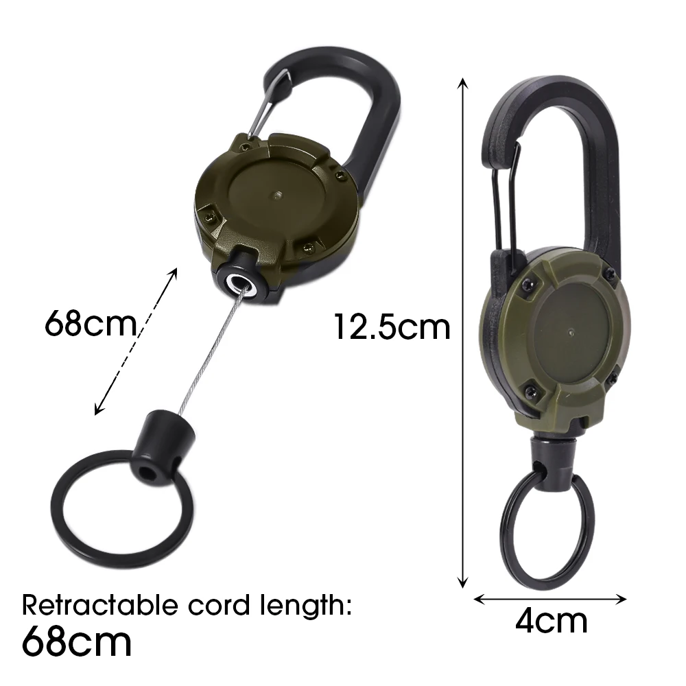 Heavy Duty Retractable Pull Reel Carabiner Key Chains Strong Steel Wire Rope Buckle Spring Key Ring Outdoor Sporty Keychain Tool