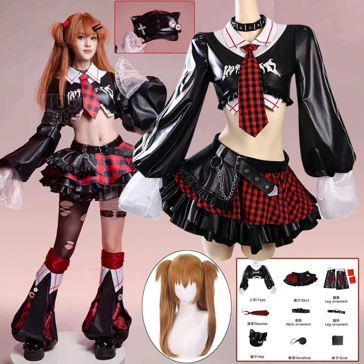 

New Asuka Langley Soryu Cosplay Costume Wig Full Set Outfits Shikinami Asuka Langley Dress EVA Halloween Costumes Props Women