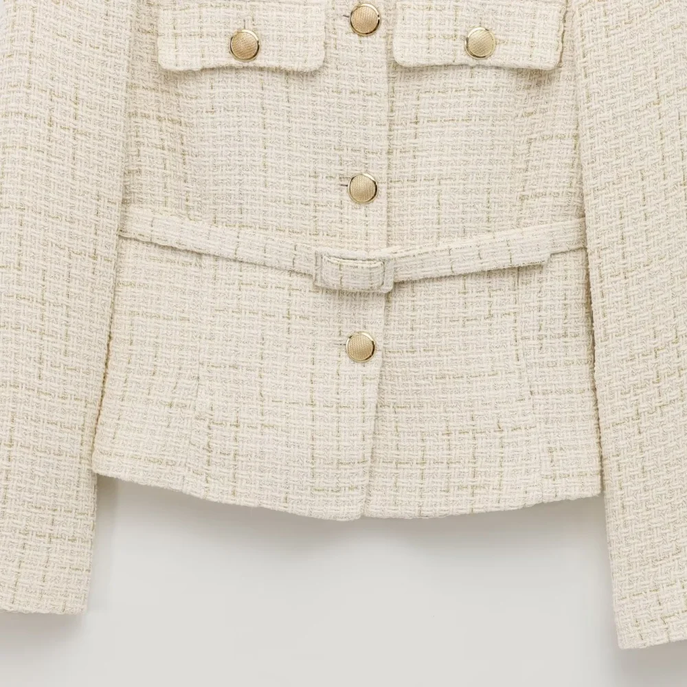 TARF-ZAR ผู้หญิง Slim แบนปักเข็มขัดขนสัตว์ยืดหยุ่นใหม่ผู้หญิงแฟชั่นกลิ่นหอมขนาดเล็ก Coat