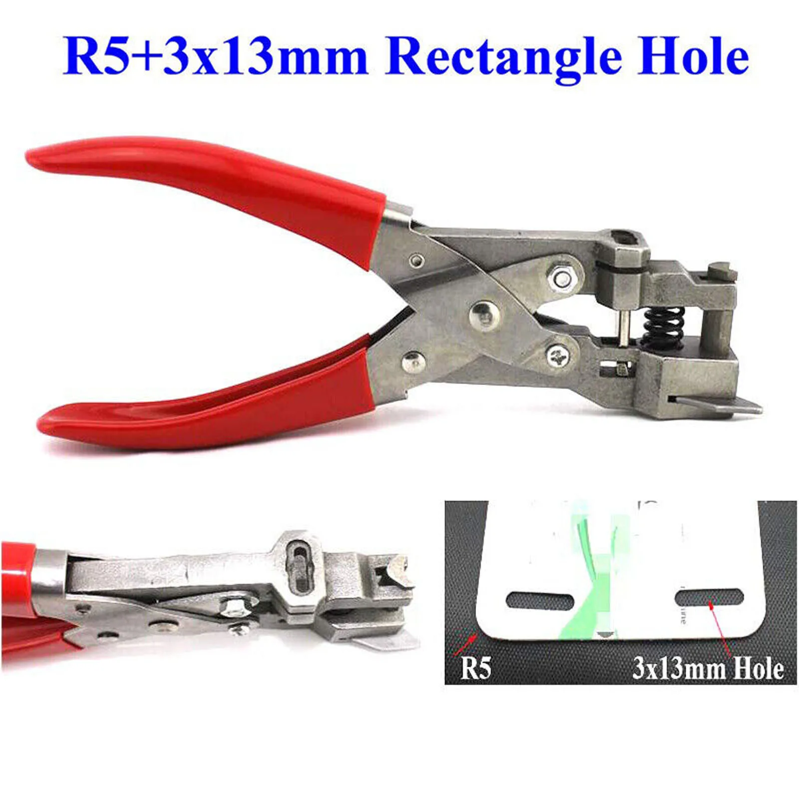 

2-in-1 R3/R5 Corner Rounder + 3x13mm Rectangle Hole Puncher Manual Chamfering Pliers for ID Business Credit PVC Paper Card Punch