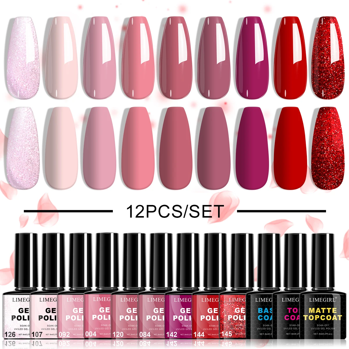 Gel polish set base coat glossy matte top coat high glossy 9 color UV gel long lasting low odor manicure gel DIY salon quality