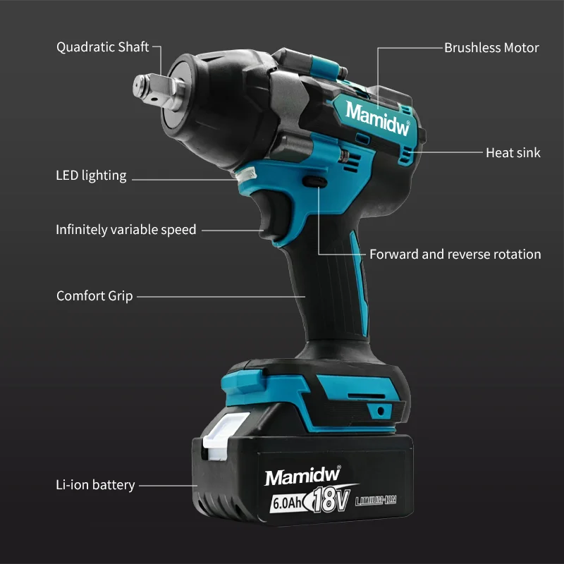Mamidw اللاسلكي 1000N.m تأثير وجع فرش المفتاح الكهربائي عزم دوران كبير أدوات إصلاح السيارات الكهربائية ل ماكيتا 18 فولت بطارية دبوس