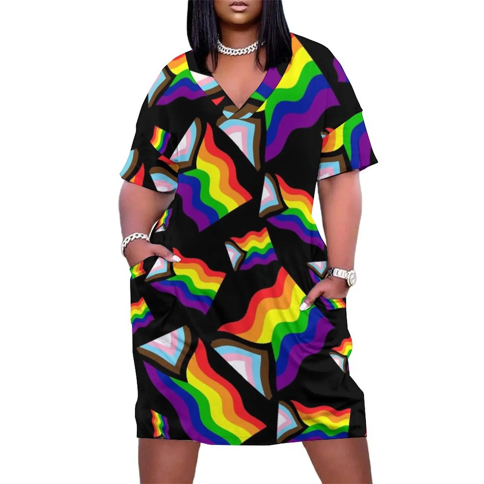 

Pattern Progress Pride Flag Loose Pocket Dress Woman clothing Dresses gala Women"s skirt long sleeve dress