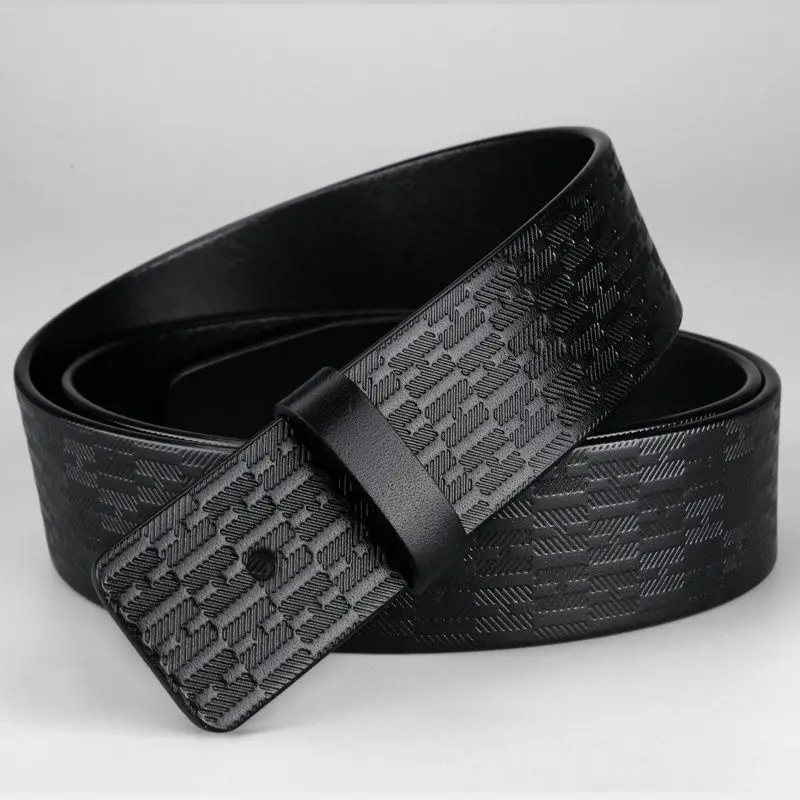 3.8CMHigh-end cowhide leather plate buckle perforated headless belt High-end men's belt