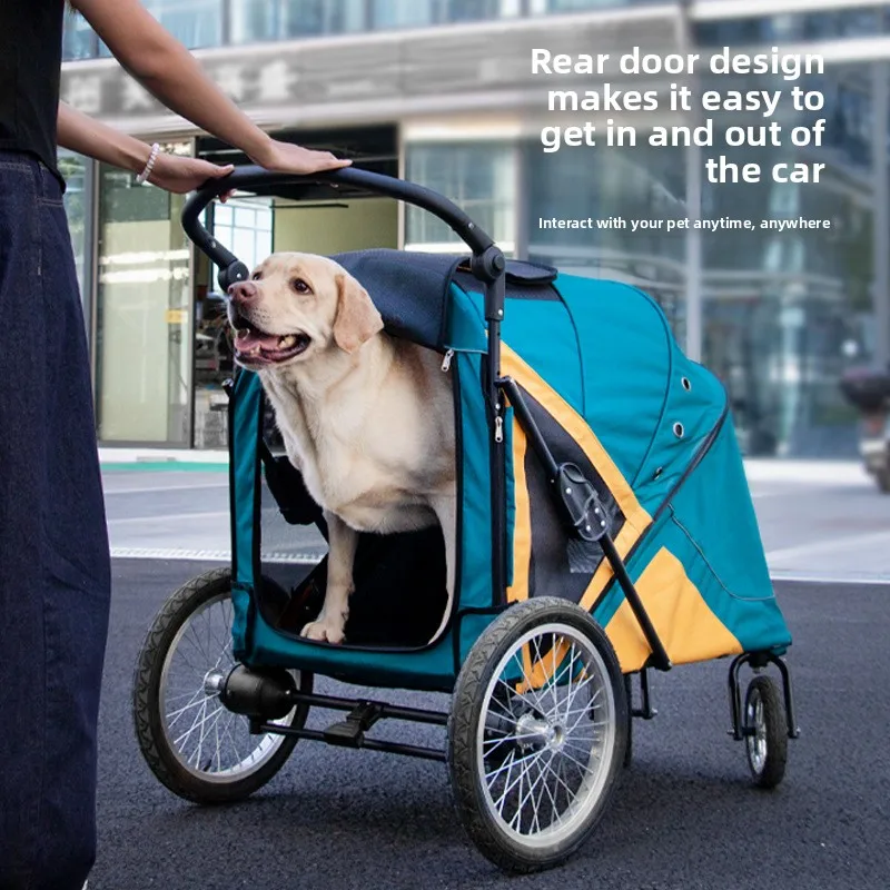 Foldable Large Dog Stroller, Breathable Pet Bike Trailer, Outdoor Pet Carrier for Medium Large Dogs