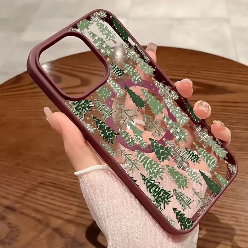 Christmas Tree Transparent Magnetic Phone Case For Samsung Galaxy S26 Ultra Cases S25 Plus S24 S23 FE A17 A37 A57 A56 A55 Cover