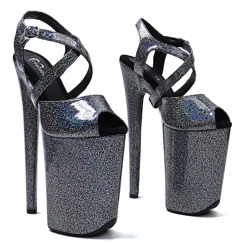 

Leecabe 23cm/9inches Shiny glitter PU upper Open toe Platform high heel sandals sexy model shoes pole dance shoes