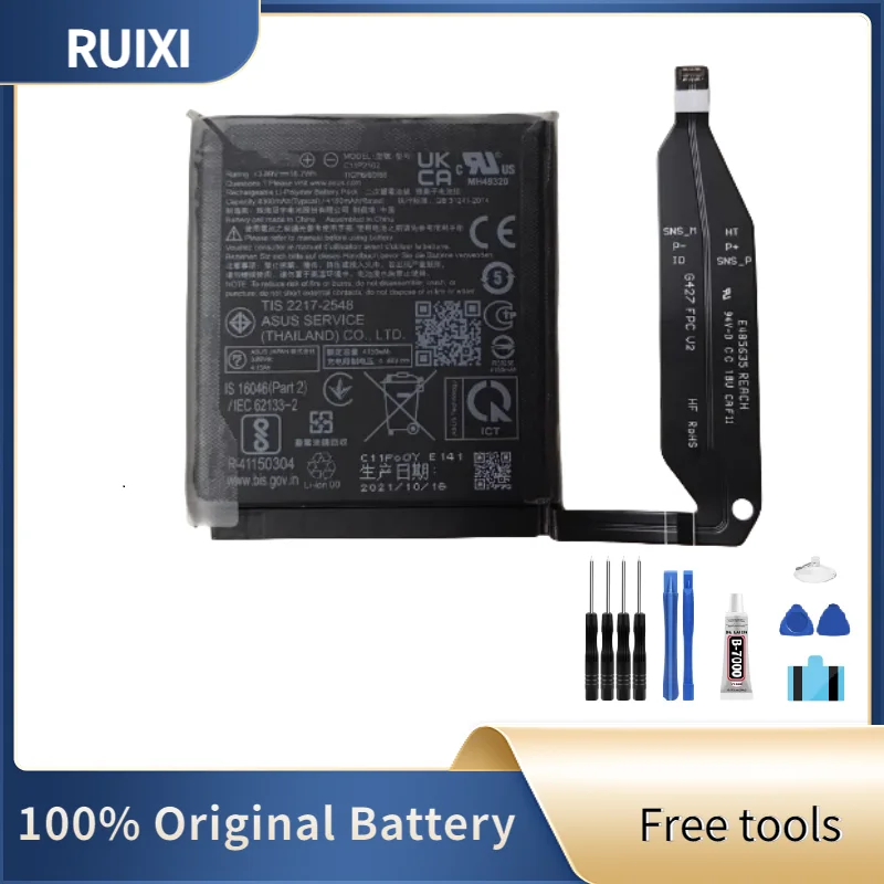 RUIXI Original Battery 4300mAh C11P2102 Battery For Asus zenfone 9 ZS696KS Mobile Phone Batteries +Free Tools