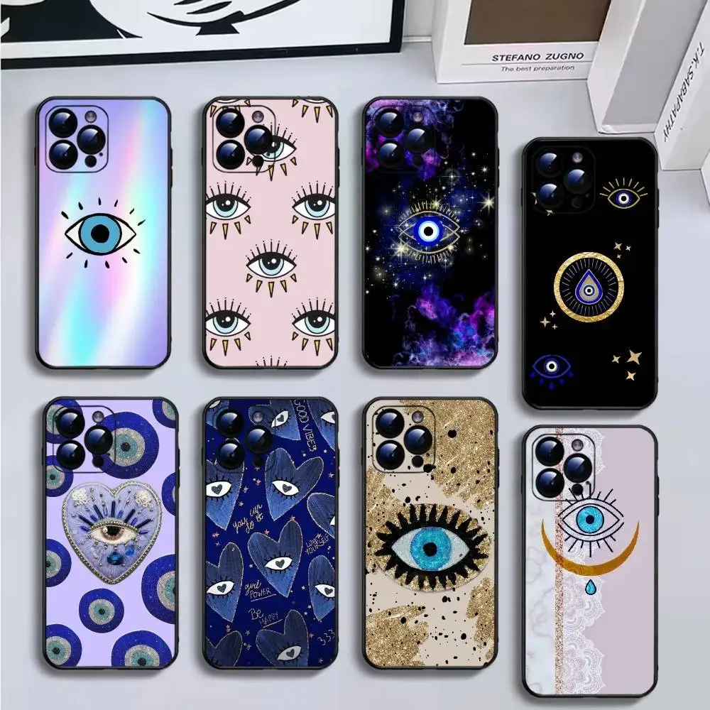 

Blue Lucky Evil Eye Phone Case For iPhone16,15,14,13,12,11 Plus,Pro Max,XS,X,XR,SE,Mini,8,7,Soft Black Cover