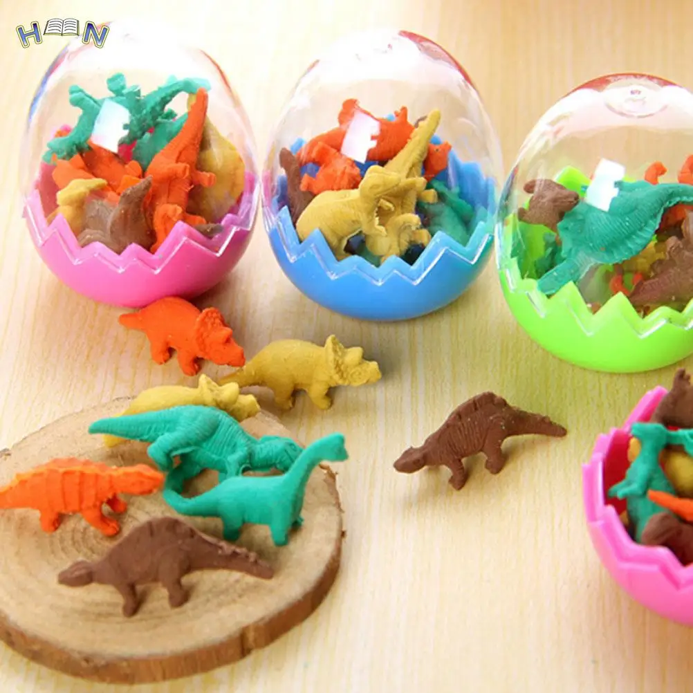 8 Pcs/Pack Erasers Students Stationary Gifts Novelty Dinosaur Egg Pencil Rubber Eraser with Egg School Office Erase Supplies