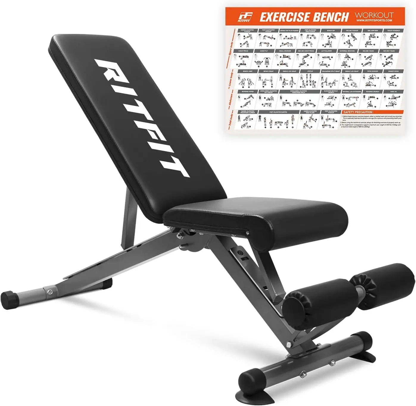 

Adjustable/Foldable Utility Weight Bench for Home Gym, Weightlifting and Strength Training - Bonus Workout Poster with 35