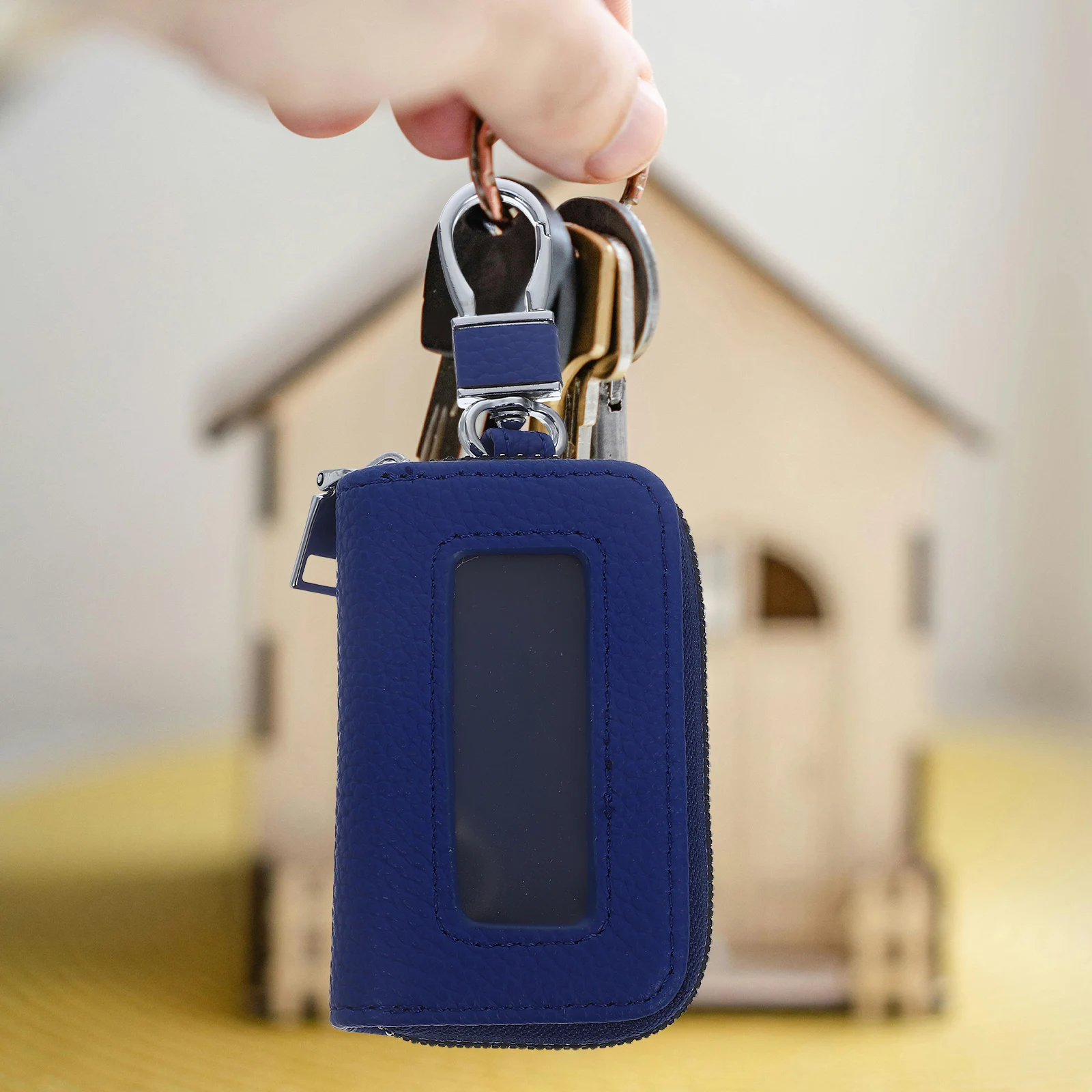 

Car Key Bag Holder Case Women Remote Control Box Pouches Fob Keyrings Pu Protector Vintage Design Universal Fit Metal Zipper
