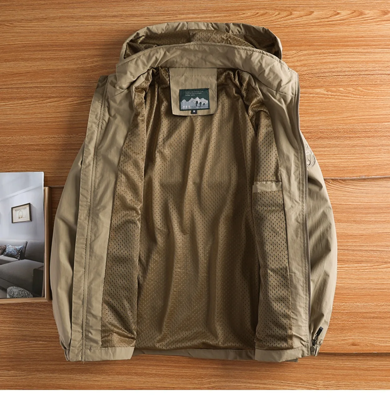Neue wasserdichte Kapuzenjacken für Herren, lässig, winddicht, Herbst, leicht, mit mehreren Taschen, Wandern, Windjacke, abnehmbare Hutjacke – Detail 16