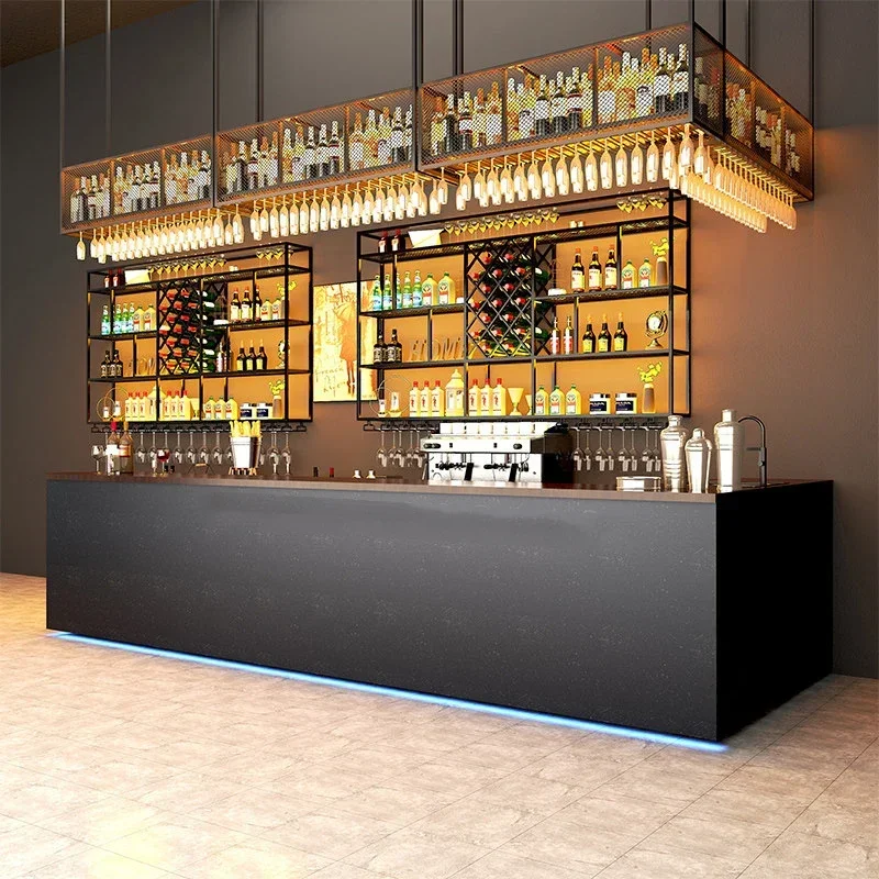 Stół barowy SAT2 Black Reception Bar Table Nightclub Storage Partion Modern Bar Dining Table Luxury Restaurant Mesa Pared Living Room Furnit