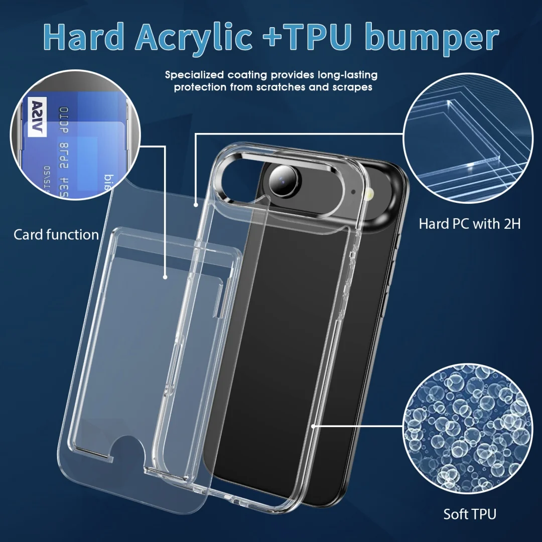 Luxury Clear Card Slot Holder Wallet Case For iPhone 17 Air 16 E 14 15 Plus 12 11 13 Pro XS Max XR Shockproof Acrylic Hard Cover view 3