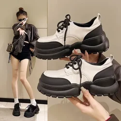 디자이너 혼합 색상 여성 운동화, PU 가죽 두꺼운 밑창 캐주얼 신발, 숙녀 플랫폼 로퍼, 자파토스 2024, 신상