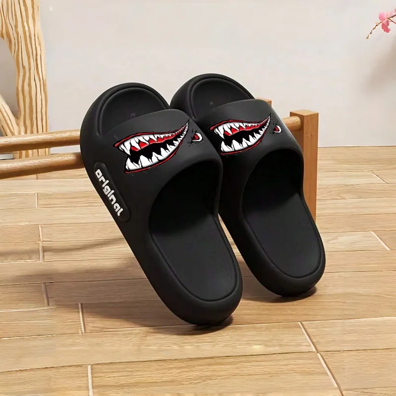 

New Cartoon Shark Print Comfortable Thick-Soled Eva Fashion Trendy Slippers for Men and Women Couples, Suitable for Home, Outdoor, Daily Commuting, and Versatile Use