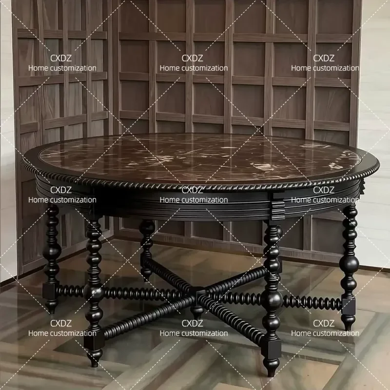 Small Round Solid Wood Dining Table Carved Side Table for Apartment Hotel Lobby Clubhouse End View Platform