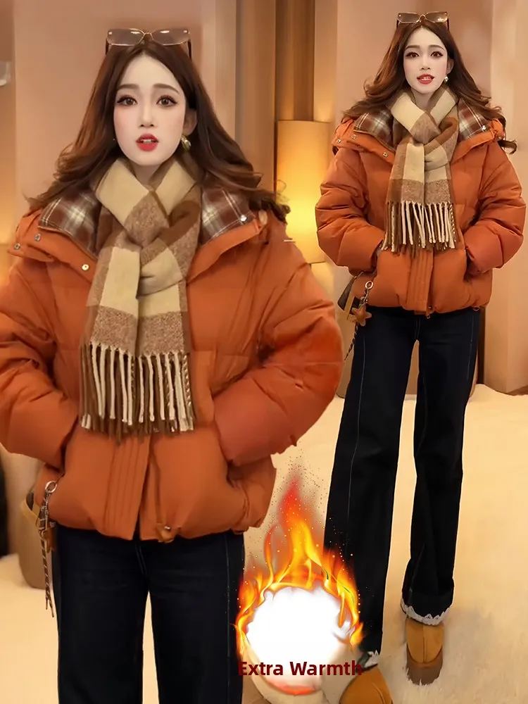 Thiened Fce Jaet de algodão com capuz feminino inverno novo sle fecho de zíper na moda outerwear coreano sle solto ajuste