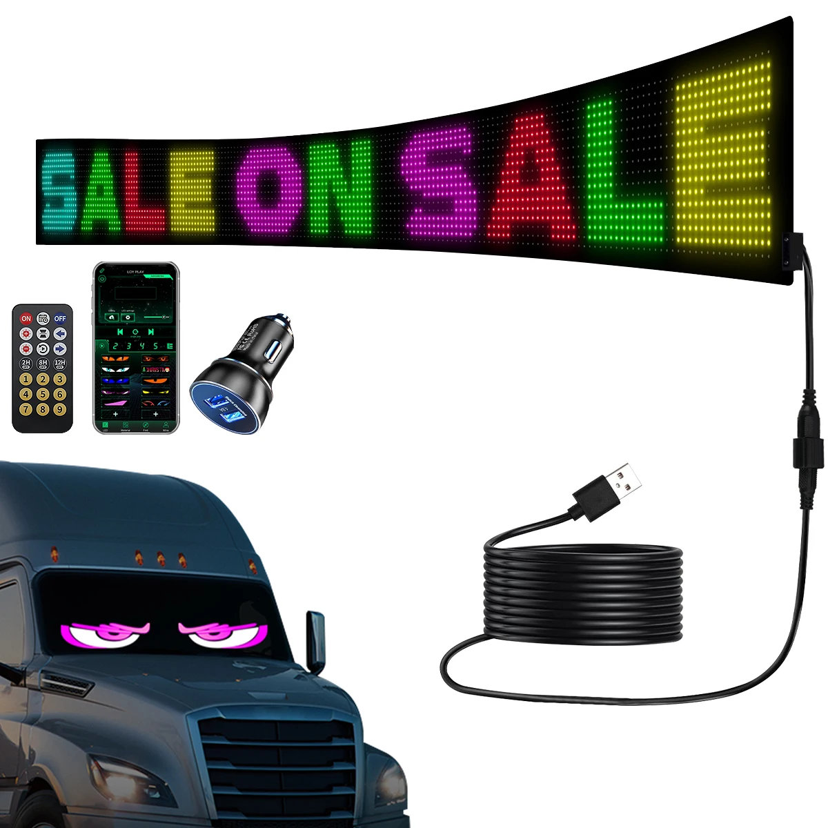 1PC Smart RGB LED Matrix Pixel Panel Screen LED Light  Car Truck Programmable Scrolling Advertising Light Devil's Eye Animation Display Screen