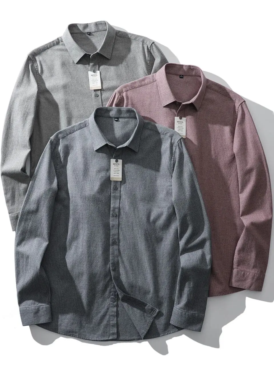 

Men's Thiened Long Sve irt Stand Fit Button Detail Wool Modal Casual Faion Autumn Winter Busin Casual Striped ...