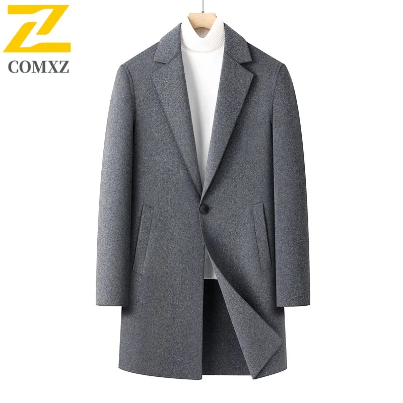 COMXZ Mens Wool Overcoat Fashion Classics Turndown Collar Working Woolen Coat Casual  Autumn Winter Windproof Sports Outerwear
