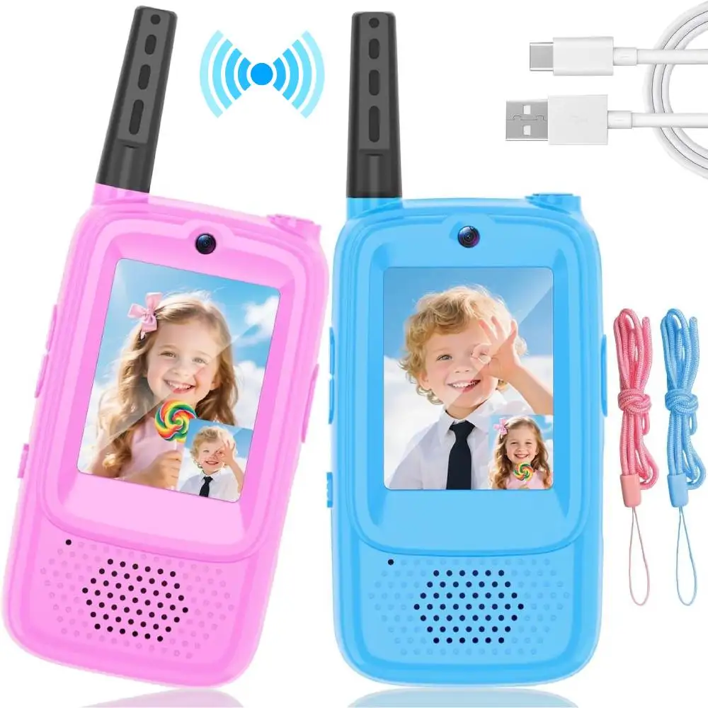

1Pair Video Walkie Talkies for Kids Rechargeable Kids Walkie Talkies Long Range Christmas Birthday Toys Gifts for 3-12 Year