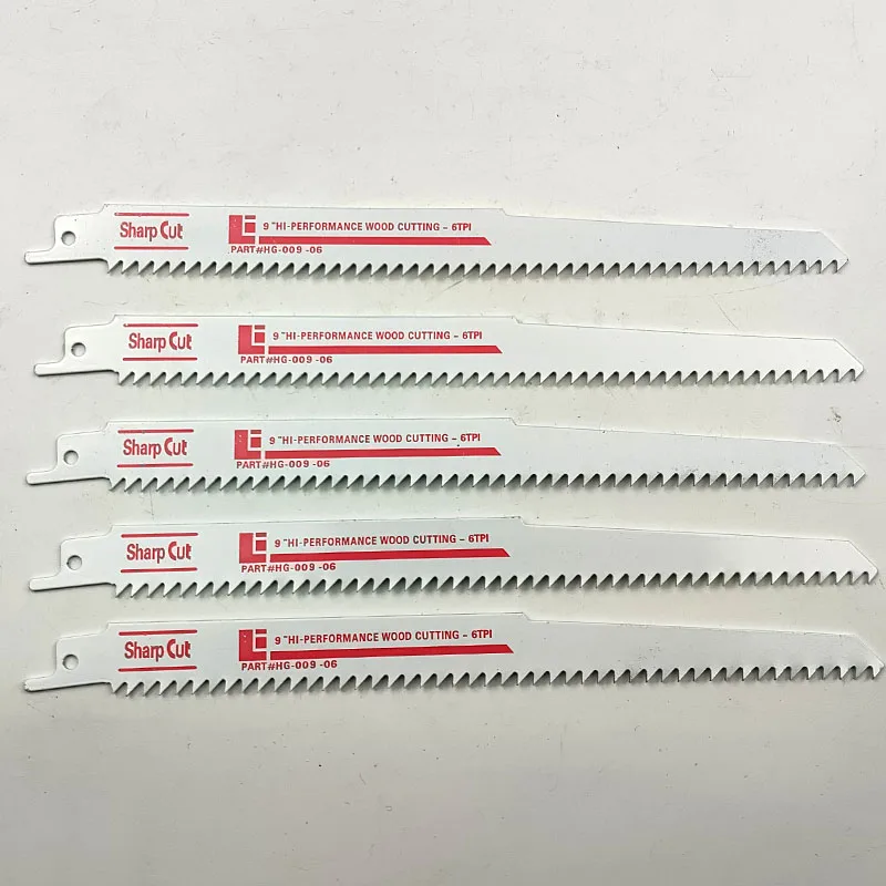 Hojas de sierra recíproca HCS de 9 pulgadas, herramientas de bricolaje para corte rápido de madera, accesorios de rompecabezas, 6TPI, 5 paquetes