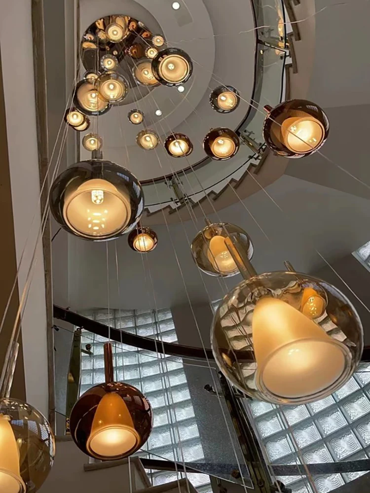 

Creative Glass Pendant Lamp LED Orb Ceiling Chandelier For Loft Villa Staircase Hanging Light Fixture Loft Entrance Hotel Lobby