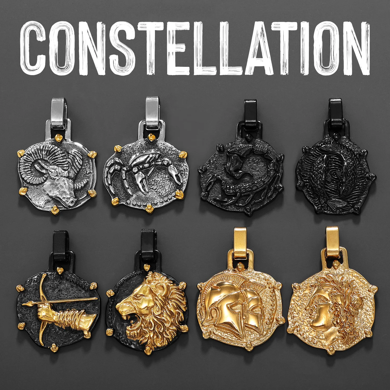 

Exclusive Constellation Men Necklaces with Pendant Stainless Steel Jewelry for Male Women Hip Hop Accessories Gifts Wholesale