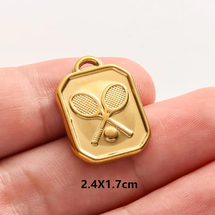 5 Stück/Set Sportanhänger aus Edelstahl: Golfschläger, Basketball, Fußball für Schmuckherstellung, Mode-Sport-DIY-Charms – Detail 6