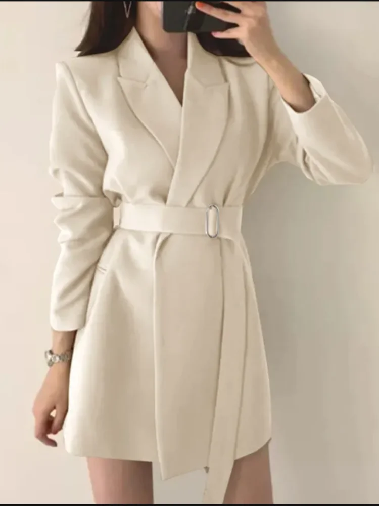 Mid-Length Chic Blazer Jacket Women's Outwear Vintage Belt Korean Style Casual Y2k Blazer Coat 2025 Spring Autumn Blazer Tops