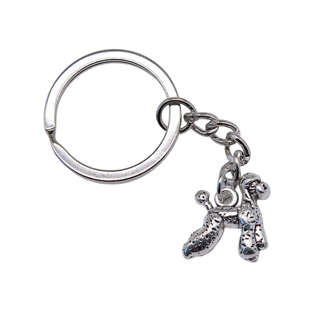 Keychain Holder Souvenirs Gift Vintage Handmade Antique Silver Color 21x18mm Poodle Dog Pendant Keyring