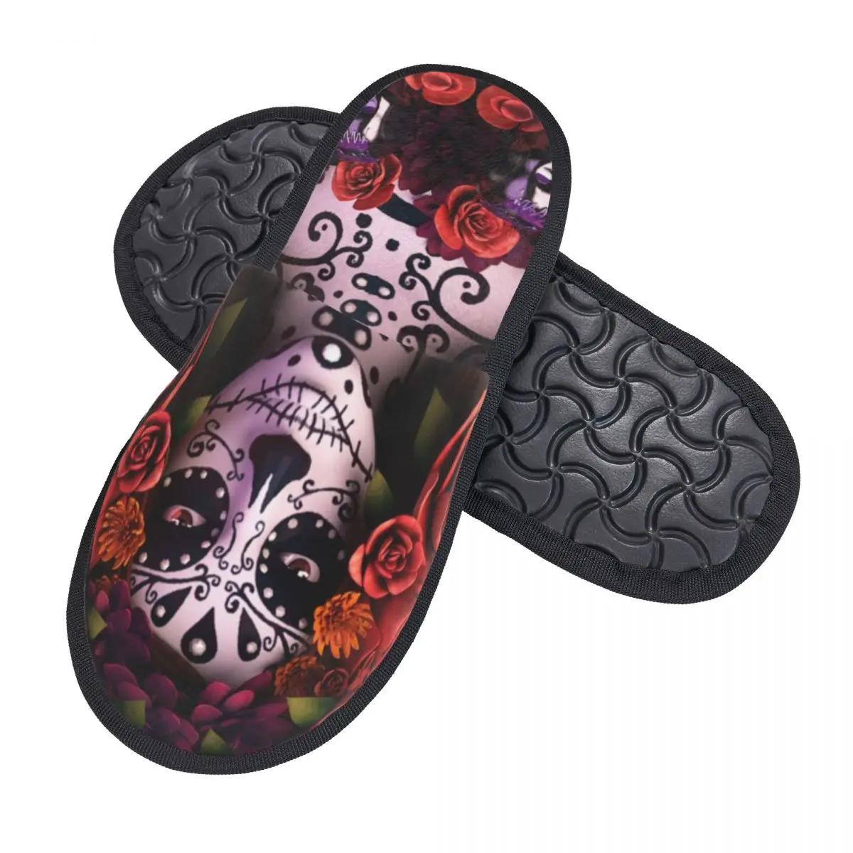 Halloween Catrina Sugar Skull House Slippers Soft Memory Foam Shoes Day Of The Dead Mexican Lady Comfy Warm Anti-Skid Slipper