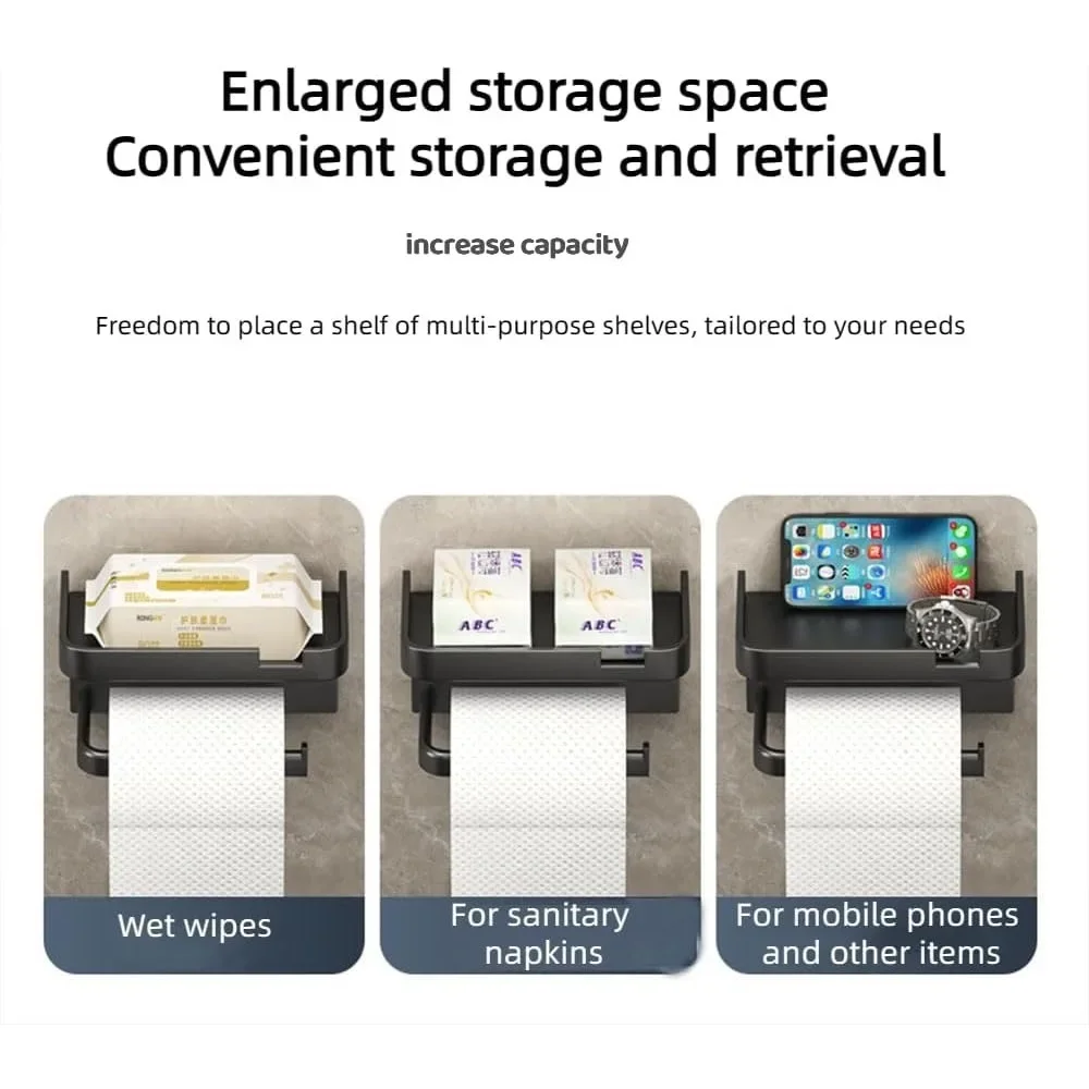 Black and White Gray Storage Rack Kitchen Towel Toilet Paper Rack Plastic Bathroom Wall Roll Paper Mobile Phone Storage Rack