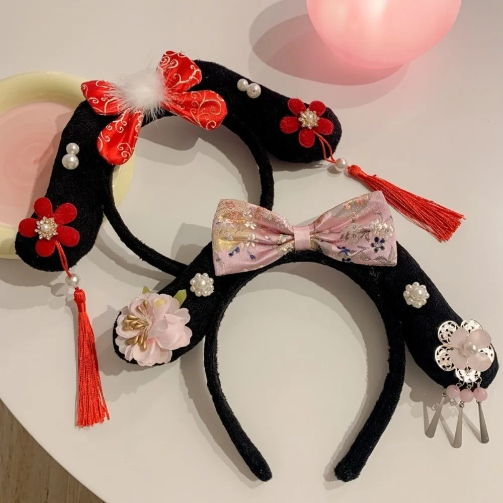 الكلاسيكية زهرة Hanfu عقال القوس اللؤلؤ النمط الصيني أغطية الرأس شرابة تاج النمط القديم الشعر هوب أغطية الرأس #1