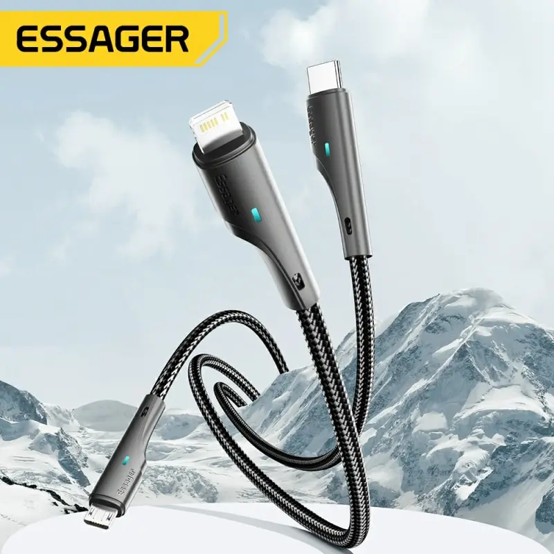 Essage 3 in 1 USB Cable Micro USB Type C Fast Charger Micro USB Type C Data Cable For IP 14 13 Samsung Xiaomi Huawei