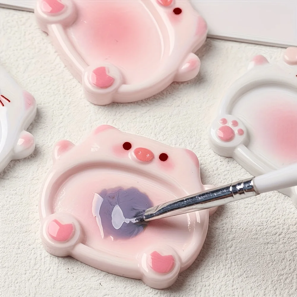 2pcs Cartoon Pig Color Palette Nail Art Mixing Color Drawing Pallet Gel Polish Nail Painting Board Color Palette Manicure Tools