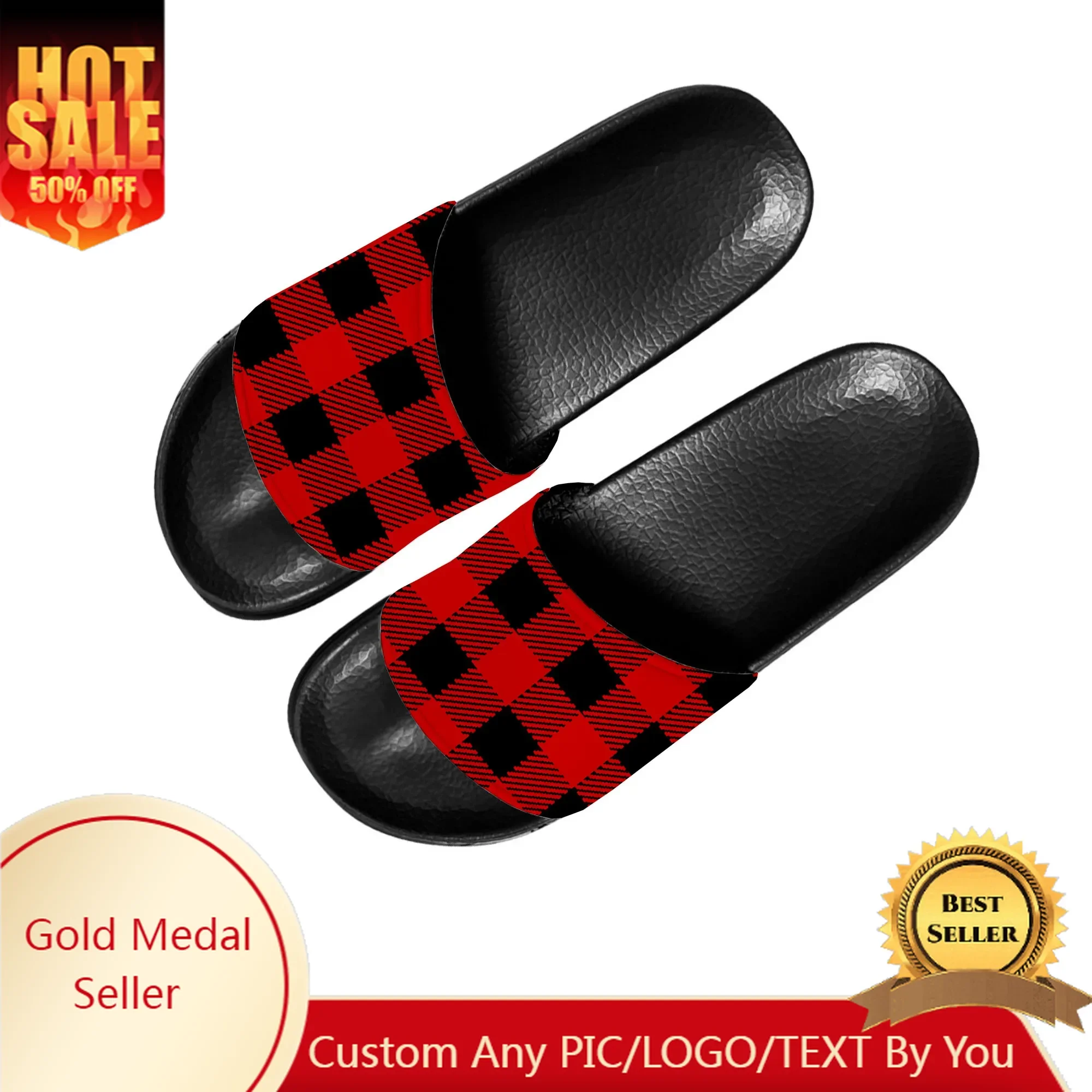 

Buffalo Plaid Pattern Slippers Home Water Shoes Men Women Teenagers Beach Pool Sandals Custom Made Summer Slipper