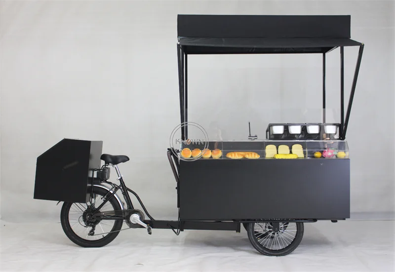 Customized Multi Function Tricycle Cargo Bike Mobile Hot Dog Vending Cart with Refrigerator Outdoor Three Wheels Coffee Bike