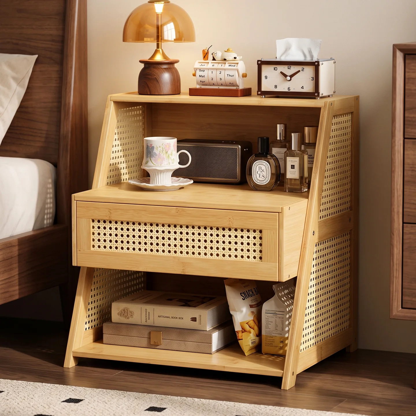 New bamboo multi-layer bedside table, simple and modern bedroom storage cabinet, living room side cabinet, sofa side table