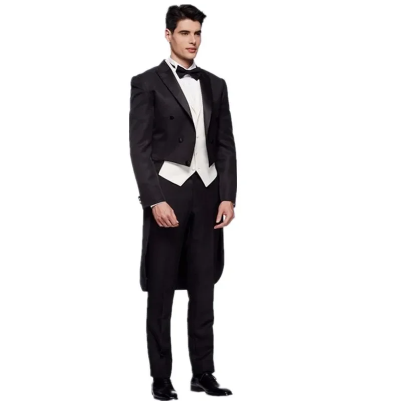 Custom Made Blazer Trousers Men Suit Double Breasted Groom Tailcoat Male Wedding Prom Set 3Pcs Jacket+Vest+Pants