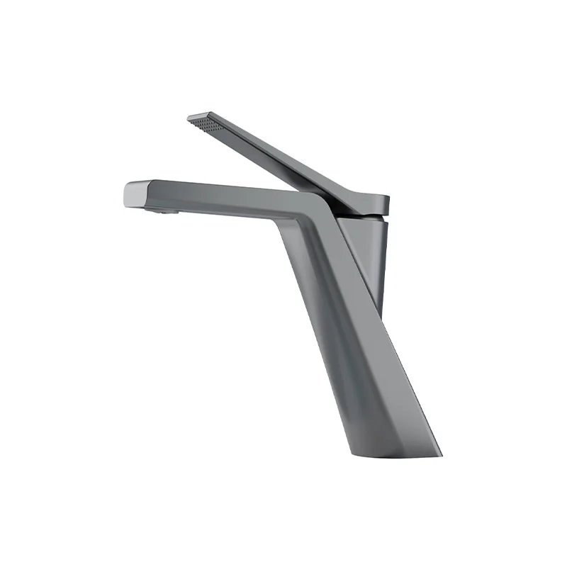 

Contemporary Single Handle Basin Sink Faucet Deck Mounted Bathroom Vanity Sink Faucet One Hole Cold and Hot Mixer Tap Gray
