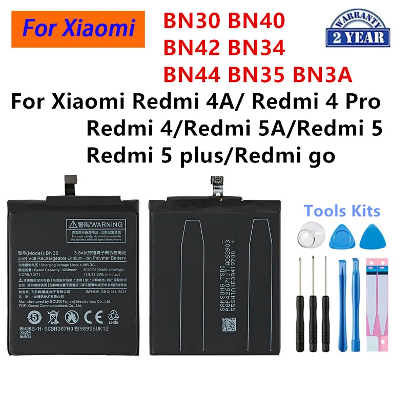 

BN30 BN40 BN42 BN34 BN44 BN35 BN3A BM47 BN39 BN36 BM3D Battery For Xiaomi Redmi 4A/ 4 Pro/5A / 5 plus /Redmi go /Mi play