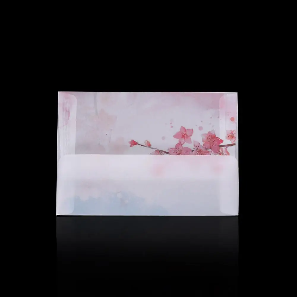 

10pcs Cute Invitation Bag Card Cover Stationery Artificial Parchment Letter Organizer Sulfuric Acid Paper Peach Blossom Envelope