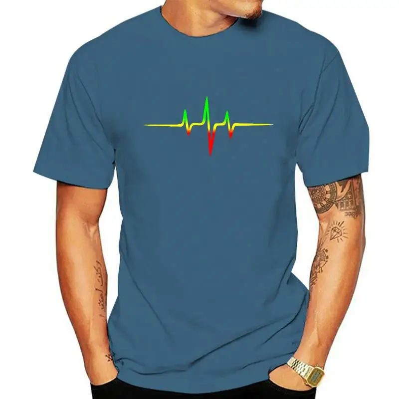 Printed-Men-T-Shirt-Cotton-tshirts-Music-Pulse-Reggae-Heartbeat-Rastafari-Jah-Jamaica-Rasta-Short-Sleeve