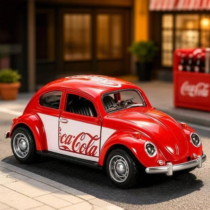 1/36 classic retro Beetle-shaped die-cast car model, red and white custom paint, pull-back function, realistic toy car, suitable - view 2