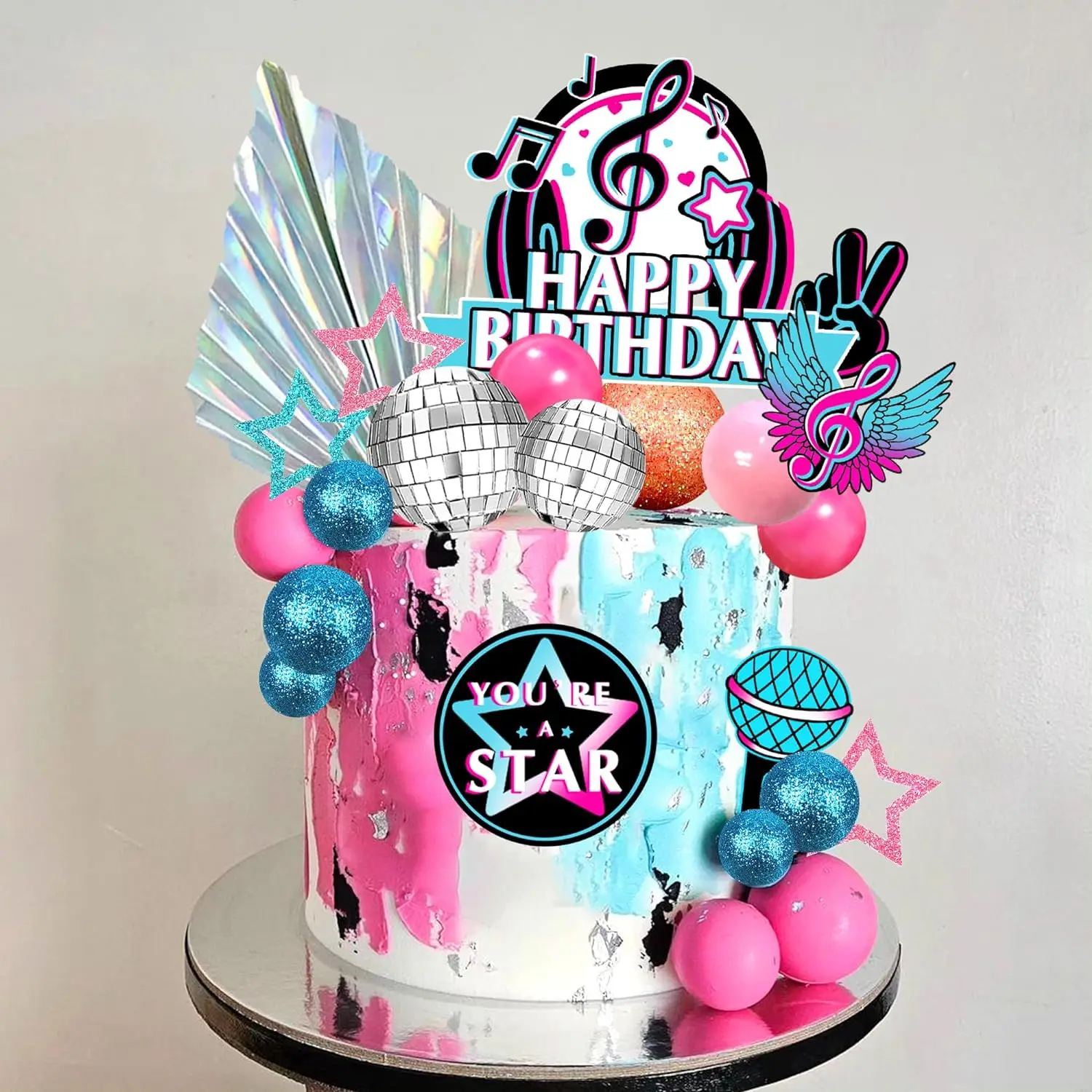 Musik Kuchen Topper Musikalische Geburtstag Party Kuchen Dekorationen für Musikalische Kuchen Topper Set Mädchen Musik Karaoke Thema Geburtstag Party – Detail 6