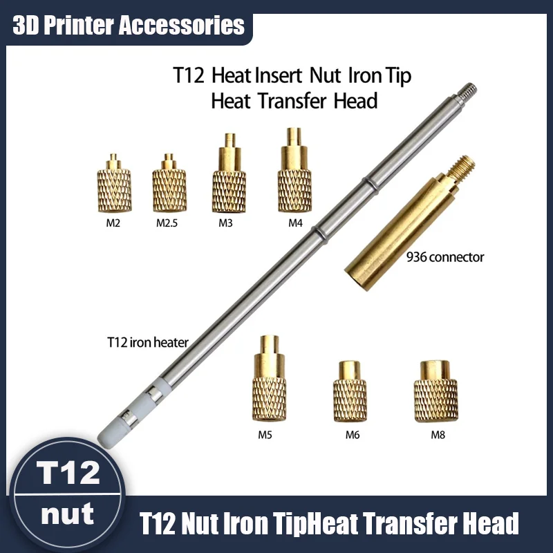 

T12 Soldering Iron Heat Tool M2 M3 M4 M5 M6 M8 Hot Melt Knurled Nut Embedded Insertion Tip Kit for 3D Printed Parts Install
