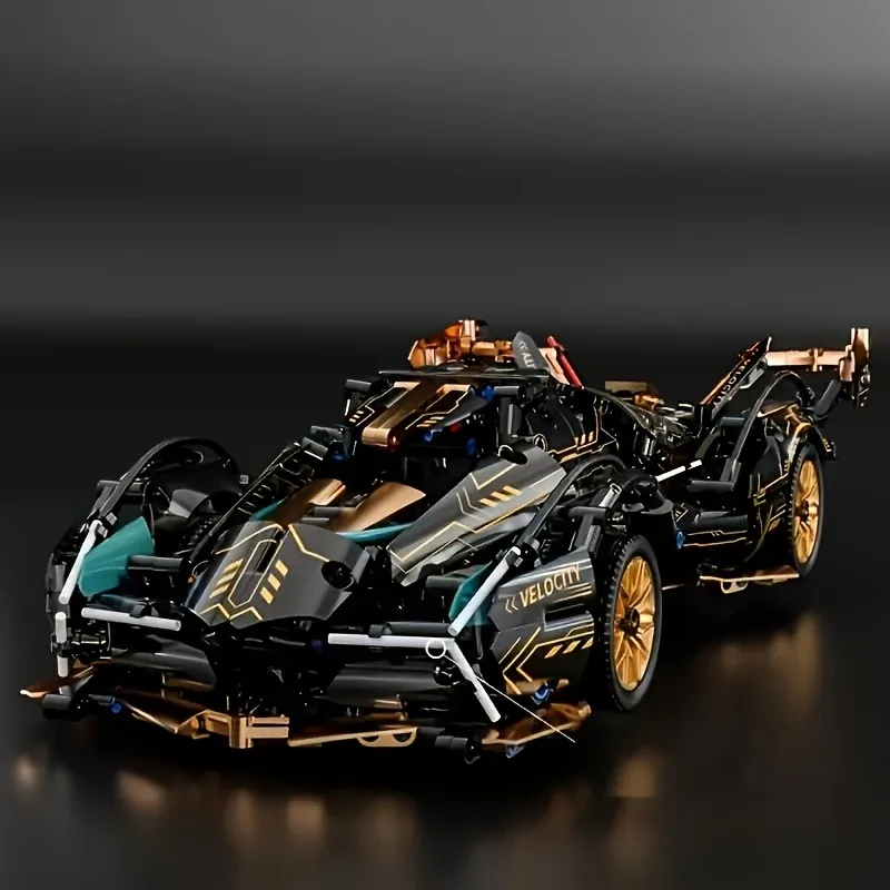 Limited Edition Supercar Model Set, Cool Black and Gold Color Scheme, DIY Mechanical Assembly, High-Quality Abs Plastic, Stackable Vehicle Set, Building Block Set, Model Making, Boys' Car Toy